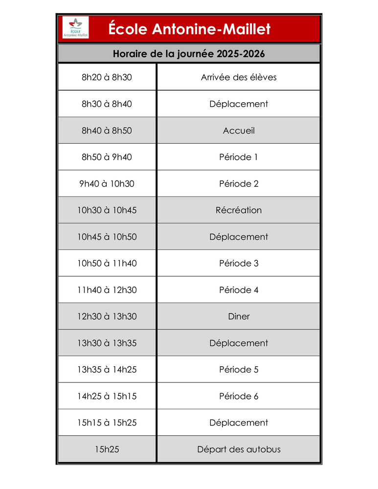 Horaire journée 2025 2026 1 
